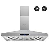 FIREGAS Range Hood 30 inch,Wall Mount Range Hood in Stainless Steel With Ducted/Ductless Convertible,Stove Vent Hood with Permanent Filters,3 Speed Exhaust Fan,LED Lights,Touch Control