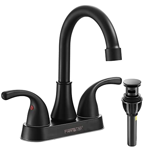 Bathroom Sink Faucet FRANSITON 4 Inch Faucet 2 Handle Bathroom Sink Faucet Lead-Free Matte Black Bath Sink Faucet with Pop-up Drain Stopper and Supply Hoses