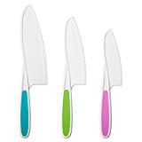 MOTYAWN Kids Knife Set of 3 - Firm Grip, Serrated Safe Edges– Colorful Nylon Toddler Cooking Knives to Cut Fruits, Salad, Cake, Lettuce (Blue/Pink/Green)