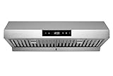 Hauslane | Chef Series 30" PS18 Under Cabinet Range Hood, Stainless Steel | Pro Performance | Contemporary Design, Touch Screen, Dishwasher Safe Baffle Filters, LED Lamps, 3-Way Venting