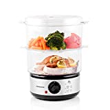 OVENTE 2-Tier Electric Food Steamer with Two Stackable Dishwasher Safe BPA-Free Baskets, 400W Stainless Steel Base, Auto Shut-Off and 60-Minute Timer, 5 QT Ideal for Veggies Meat Seafood, Silver FS62S