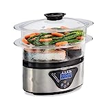 Hamilton Beach Digital Electric Food Steamer & Rice Cooker for Quick, Healthy Cooking for Vegetables and Seafood, Stackable Two-Tier Bowls, 5.5 Quart, Black & Stainless Steel