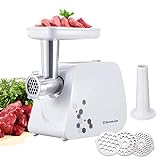 Sunmile Electric Meat Grinder and Sausage Maker - 1HP 1000W Max - Stainless Steel Cutting Blade and 3 Grinding Plates,1 Big Sausage Staff Maker (White)