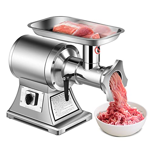 Tangkula Commercial Meat Grinder, 1.5 HP, 1100W, 550LB/h Stainless Steel Electric Sausage Stuffer, 225RPM Heavy Duty Industrial Meat Mincer w/2 Blades, Grinding Plates & Stuffing Tubes