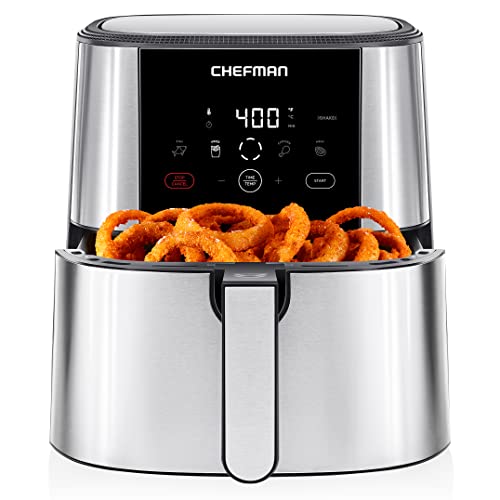 Chefman TurboFry® Touch Air Fryer, XL 8-Qt Family Size, One-Touch Digital Control Presets, French Fries, Chicken, Meat, Fish, Nonstick Dishwasher-Safe Parts, Automatic Shutoff, Stainless Steel