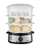 Elite Gourmet Maxi-Matic Electric Food Vegetable Steamer with BPA-Free 3 Tier Stackable, Nested Basket Trays, Auto Shut-off 60-min Timer, 800W, 9.5 Quart, Stainless Steel