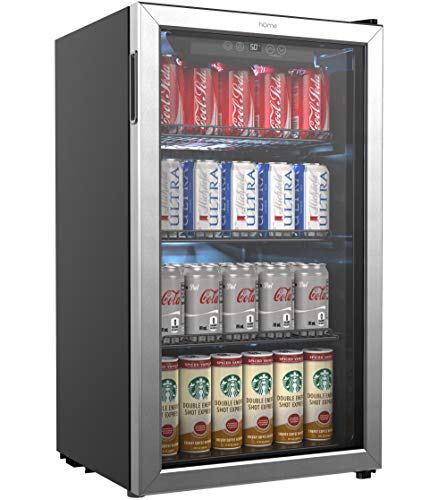 hOmeLabs Beverage Refrigerator and Cooler - 120 Can Mini Fridge with Glass Door for Soda Beer or Wine - Small Drink Dispenser Machine for Office or Bar with Adjustable Removable Shelves