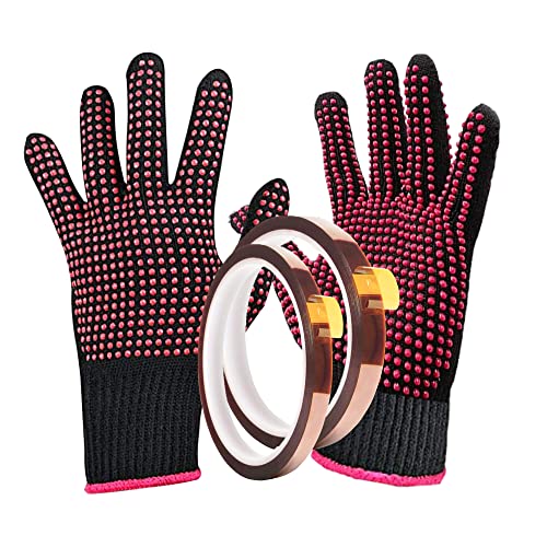 Dielianyi Heat Resistant Gloves for convection oven making sublimation tumblers Sublimation Heat Transfer Process Silicone Bump Glove with 2 Rolls Heat Vinyl Press Tape, 4 Piece Set