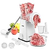 Manual Meat Grinder with Stainless Steel Blades Heavy Duty Powerful Suction Base for Home Use Fast and Effortless for All Meats-White