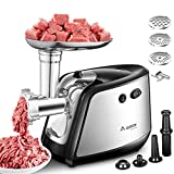 Meat Grinder Electric AAOBOSI Heavy Duty Meat Mincer【2200W Max】ETL Approved 3-IN-1 Sausage Stuffer and Grinder with 3 Size Plates, Sausage Tube & Kubbe Kits, Stainless Steel Blade,Dual Safety Switch